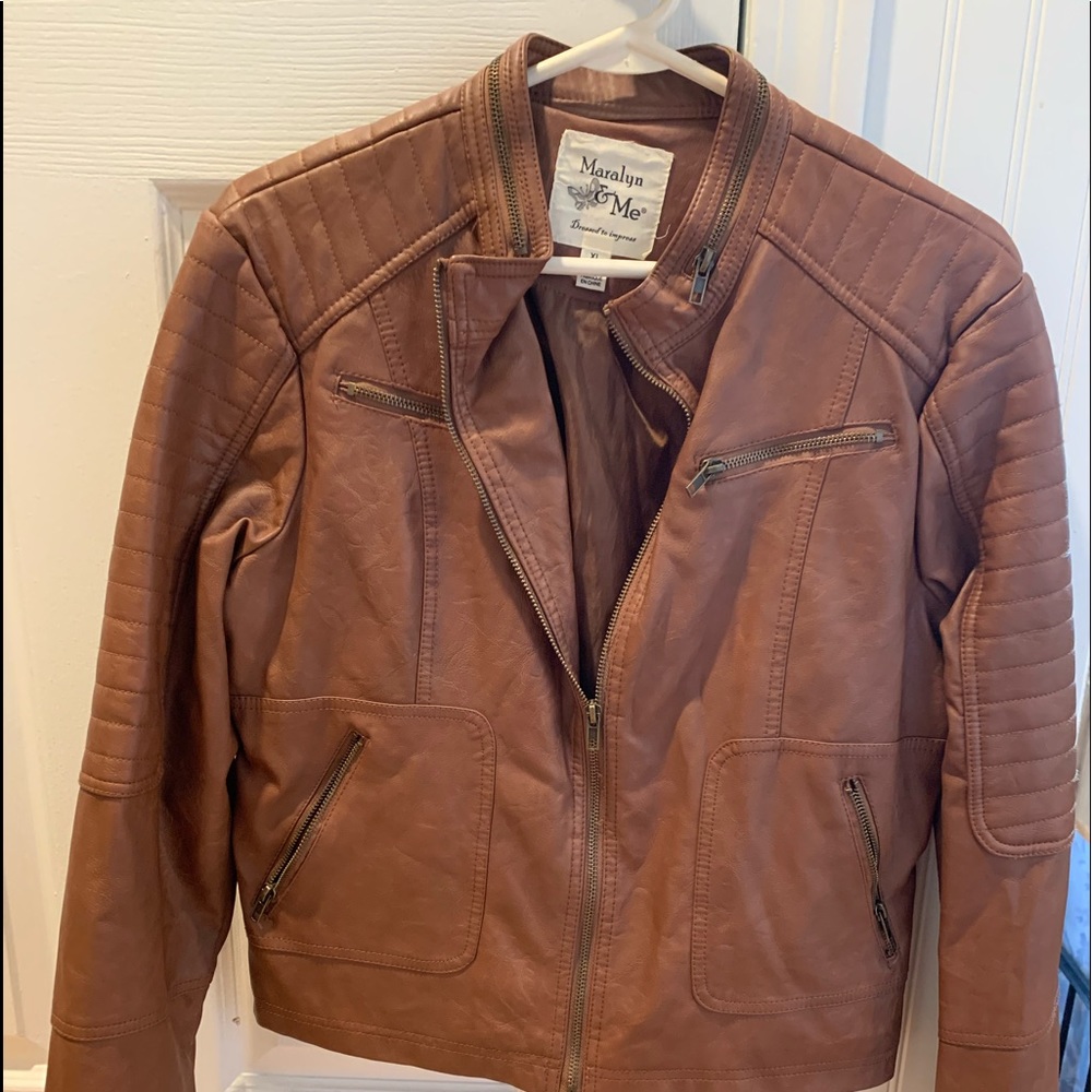 Maralyn & Me faux brown leather jacket